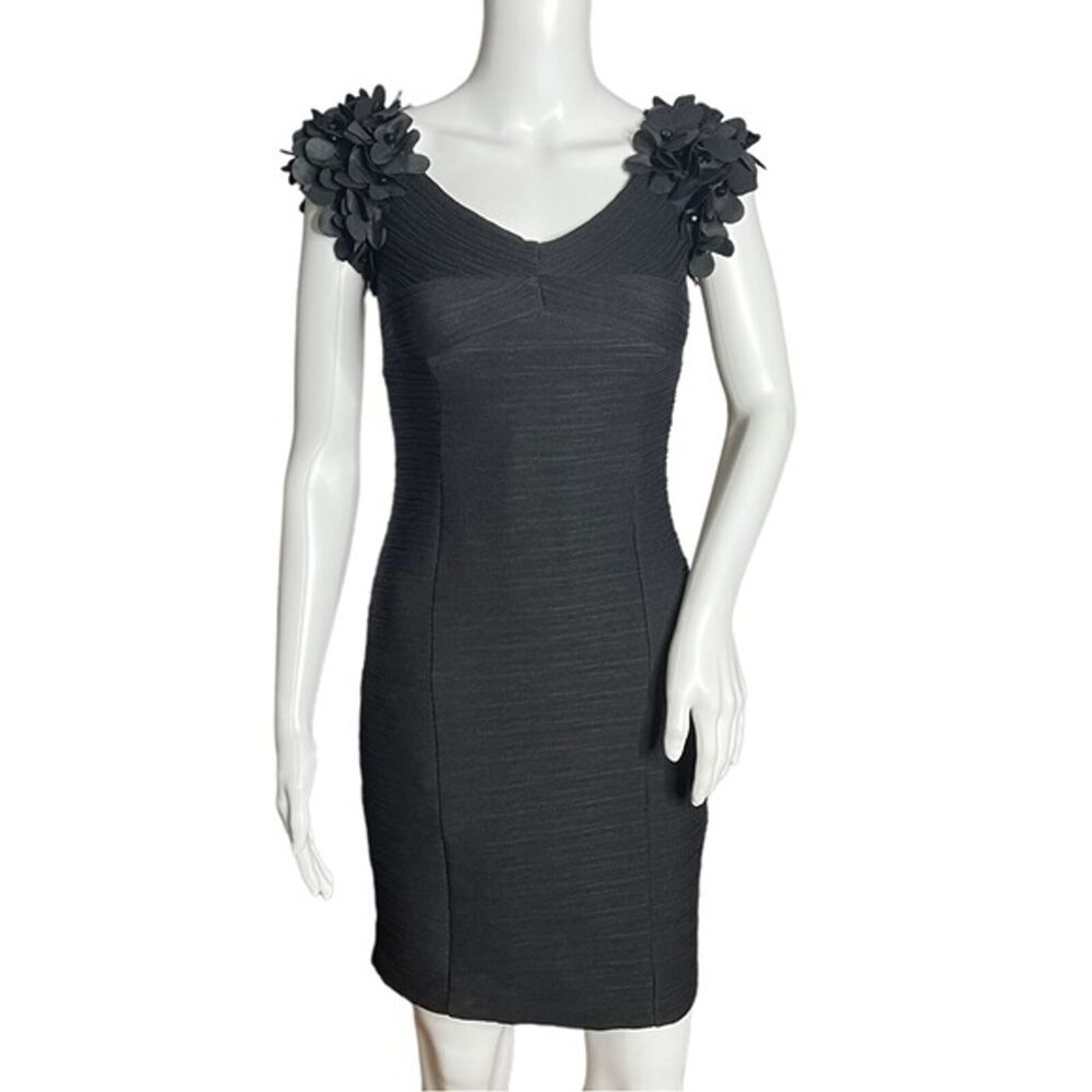 Anthropologie‎ Maeve Dress Womens 0 Black Viala Pintuck Floral Applique Preppy